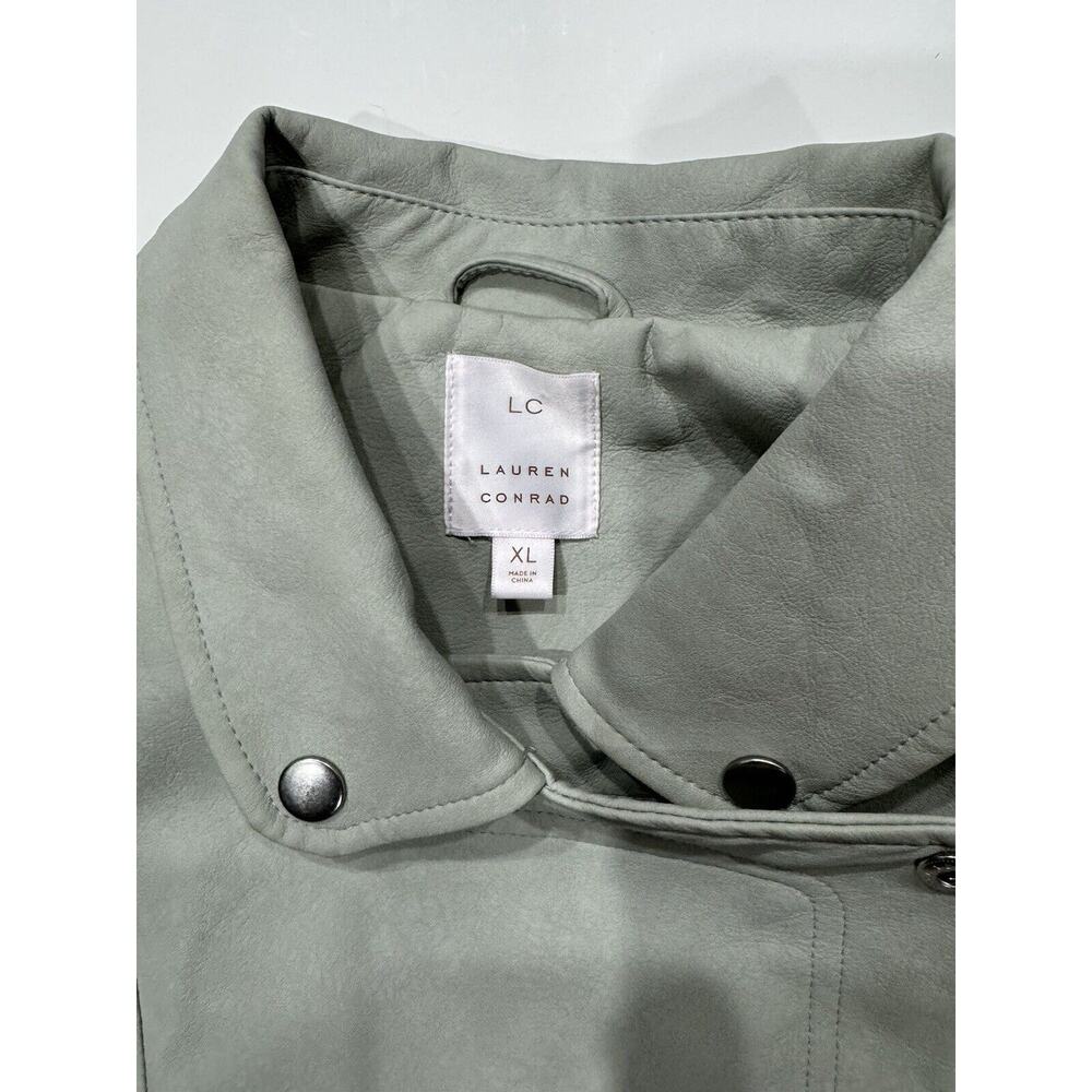 LC Lauren Conrad Womens Sz XL Faux Leather Moto Jacket Gray Asymmetrical Zip - Picture 3 of 4
